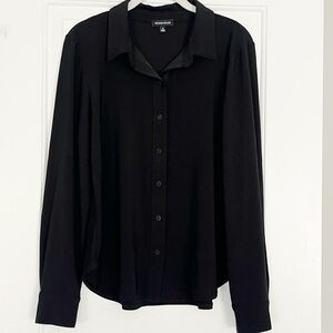 Franne Golde Like New Black Button Down Long Sleeve Top